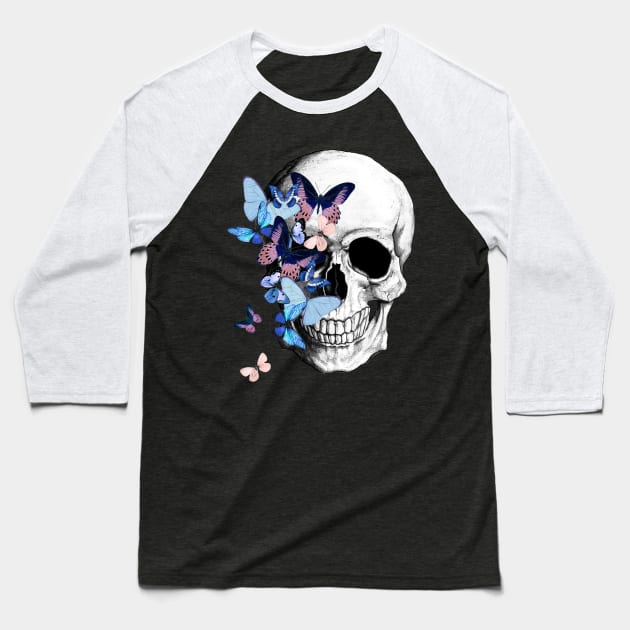 Sage Tribe skull mask face Butterflies Baseball T-Shirt by Collagedream